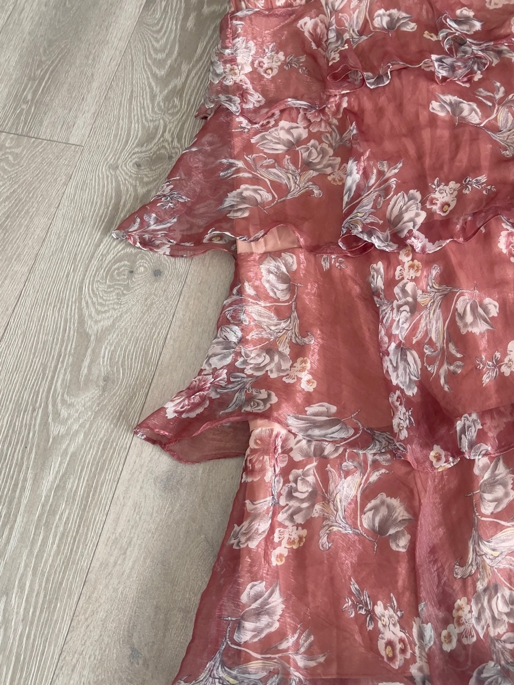 En Saison Dusty Rose Floral Tiered Ruffle Midi Skirt - Picture 2 of 8